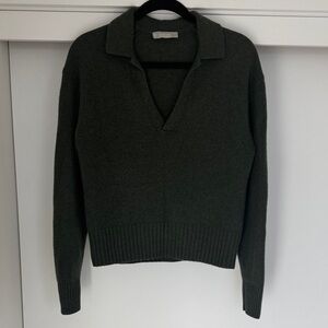 Everlane Cashmere Collared V-Neck Sweater — XS, Dark Green